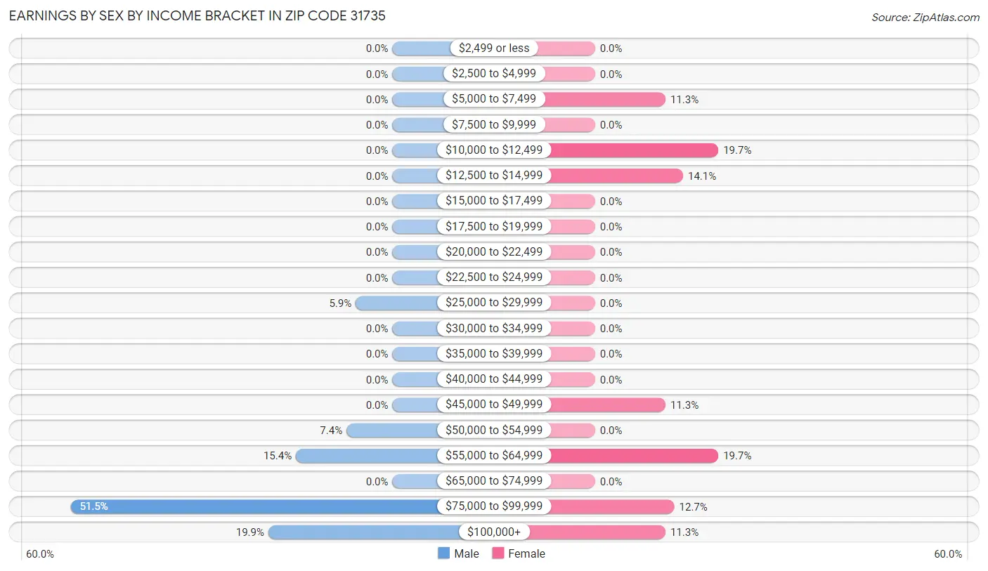 Earnings by Sex by Income Bracket in Zip Code 31735