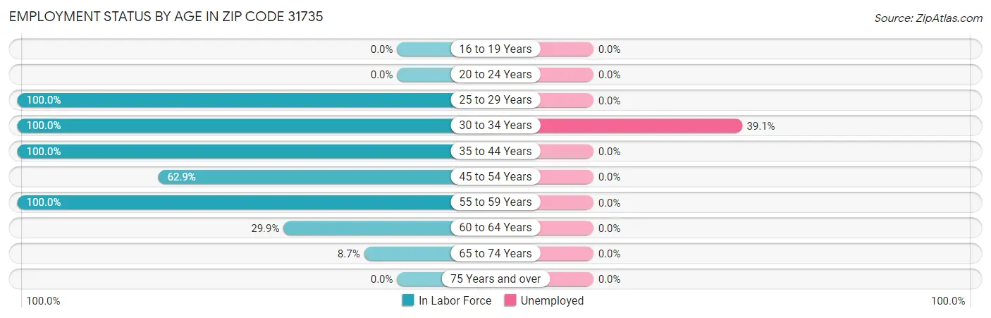 Employment Status by Age in Zip Code 31735