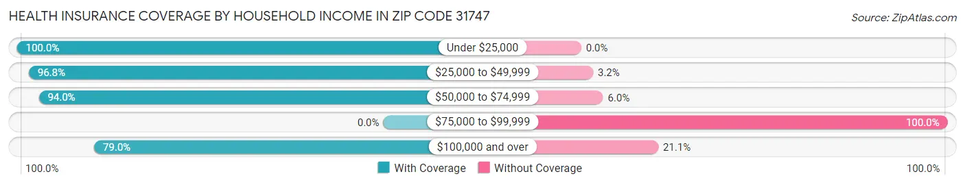 Health Insurance Coverage by Household Income in Zip Code 31747