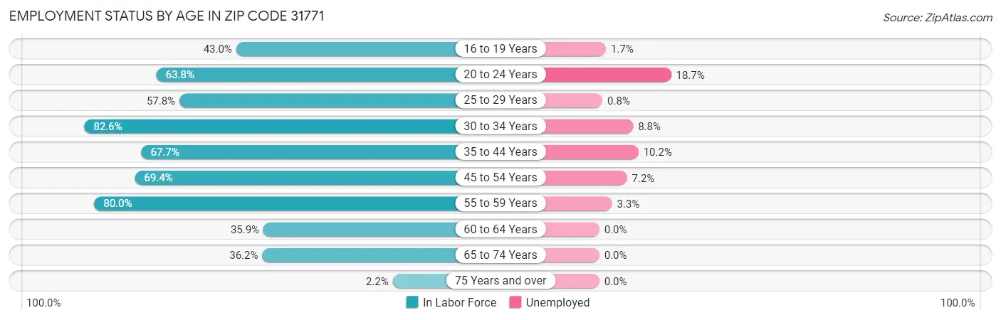 Employment Status by Age in Zip Code 31771