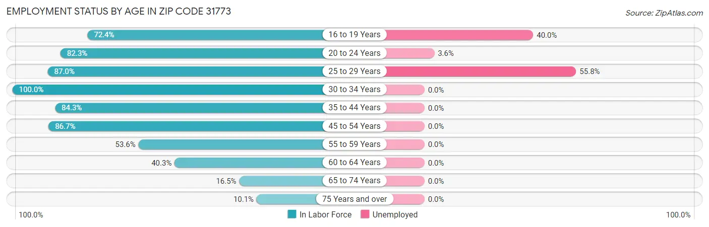 Employment Status by Age in Zip Code 31773
