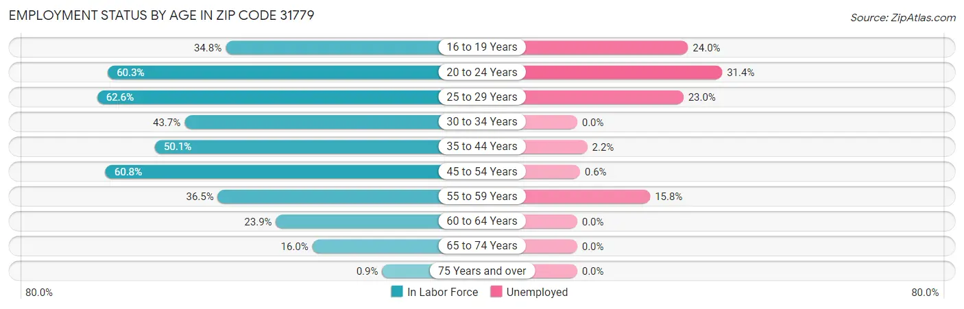 Employment Status by Age in Zip Code 31779