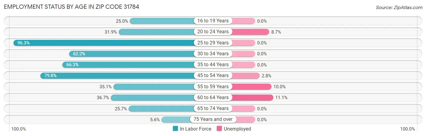 Employment Status by Age in Zip Code 31784