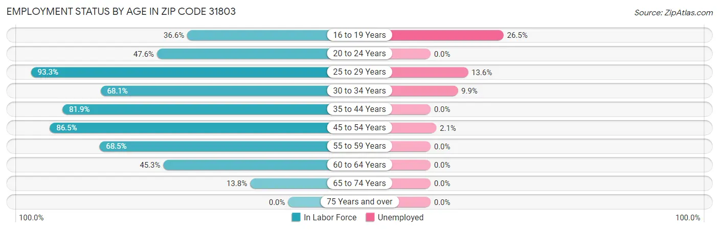 Employment Status by Age in Zip Code 31803