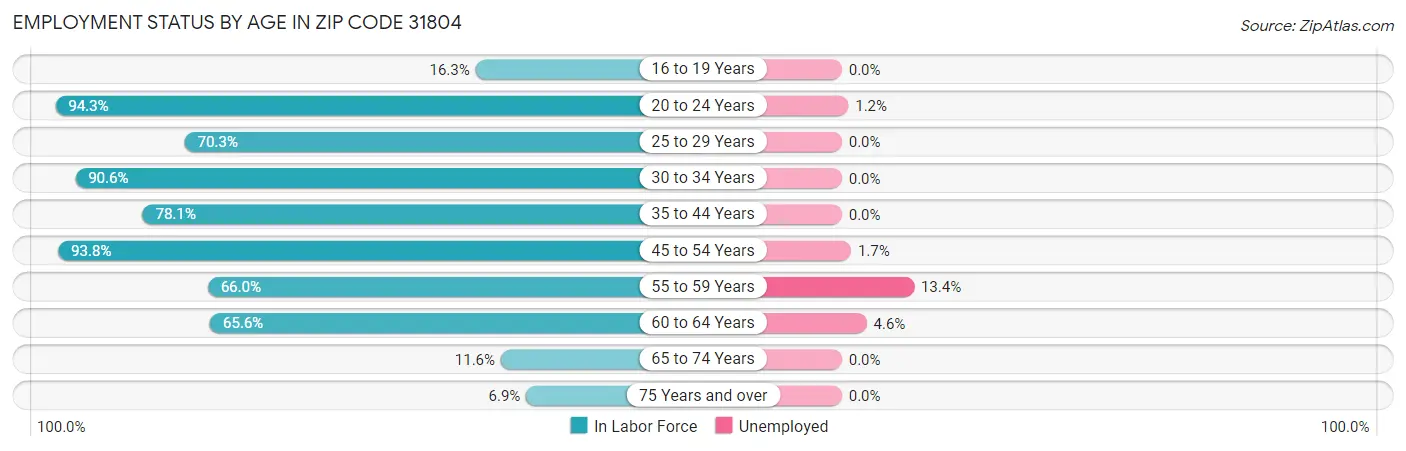 Employment Status by Age in Zip Code 31804