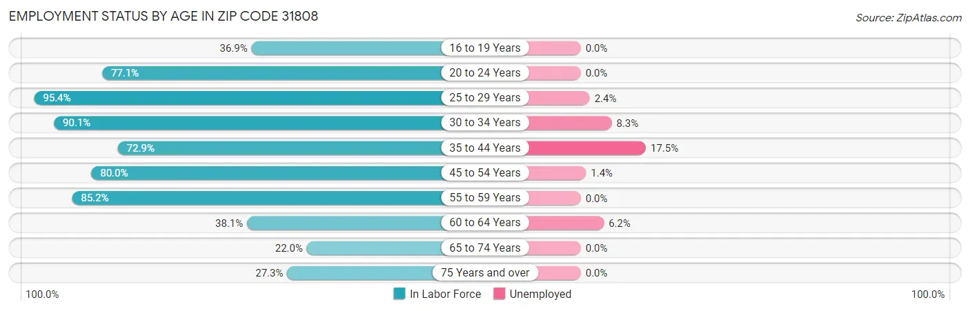 Employment Status by Age in Zip Code 31808