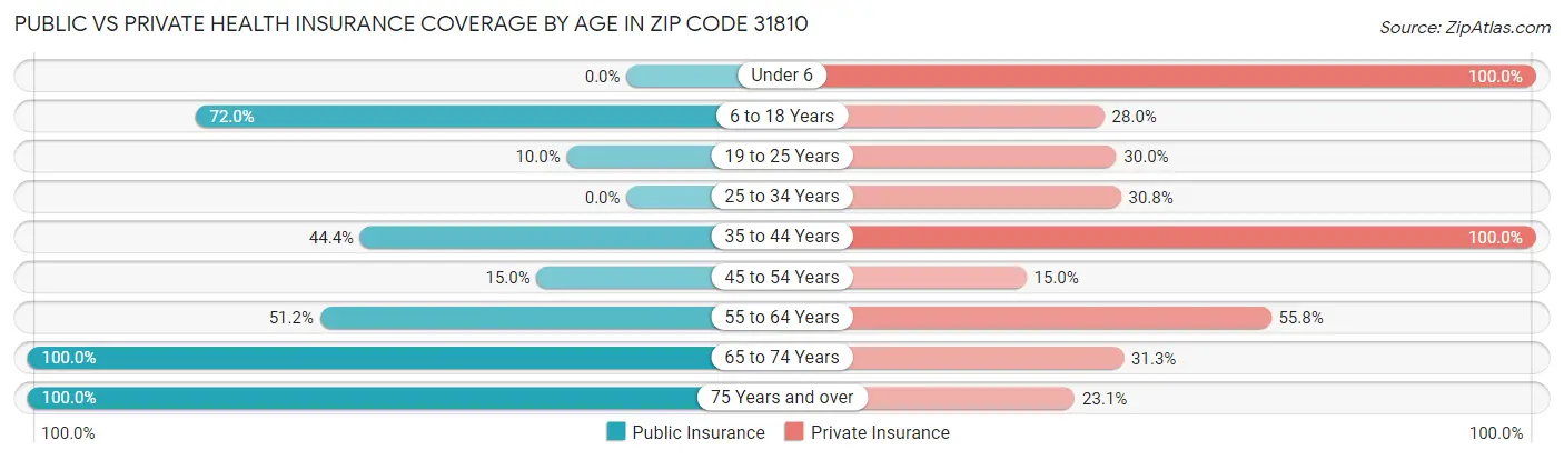 Public vs Private Health Insurance Coverage by Age in Zip Code 31810