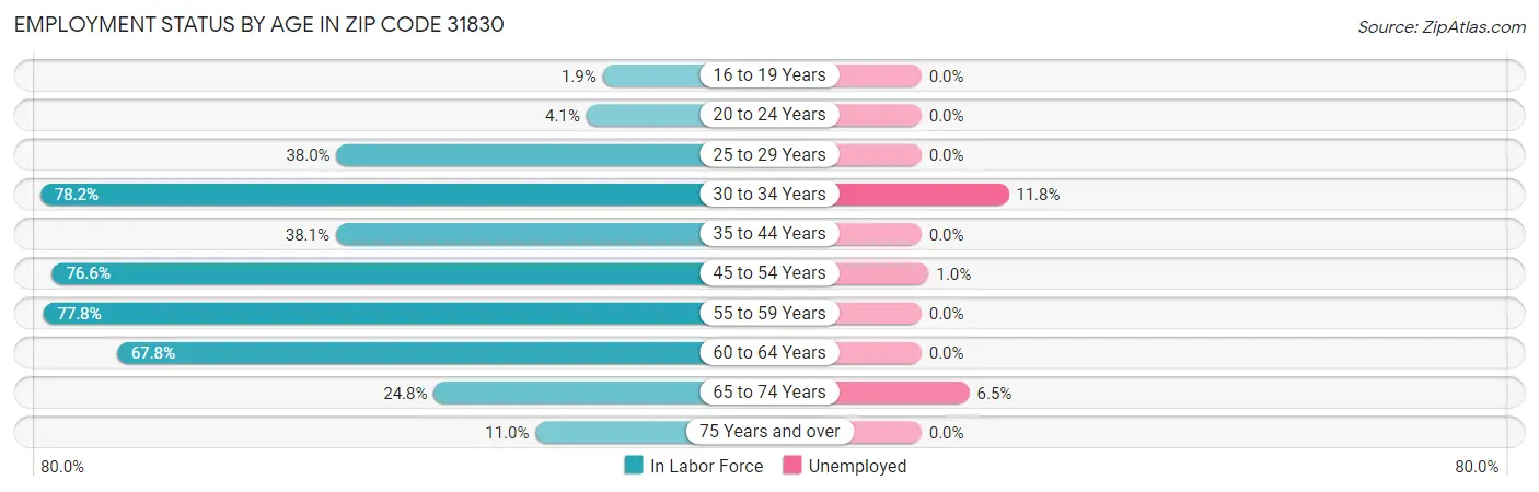 Employment Status by Age in Zip Code 31830