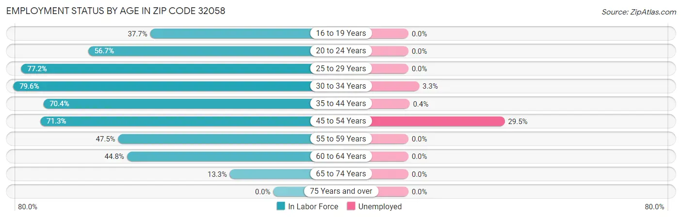 Employment Status by Age in Zip Code 32058
