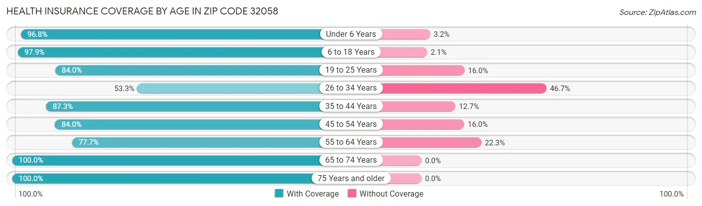 Health Insurance Coverage by Age in Zip Code 32058