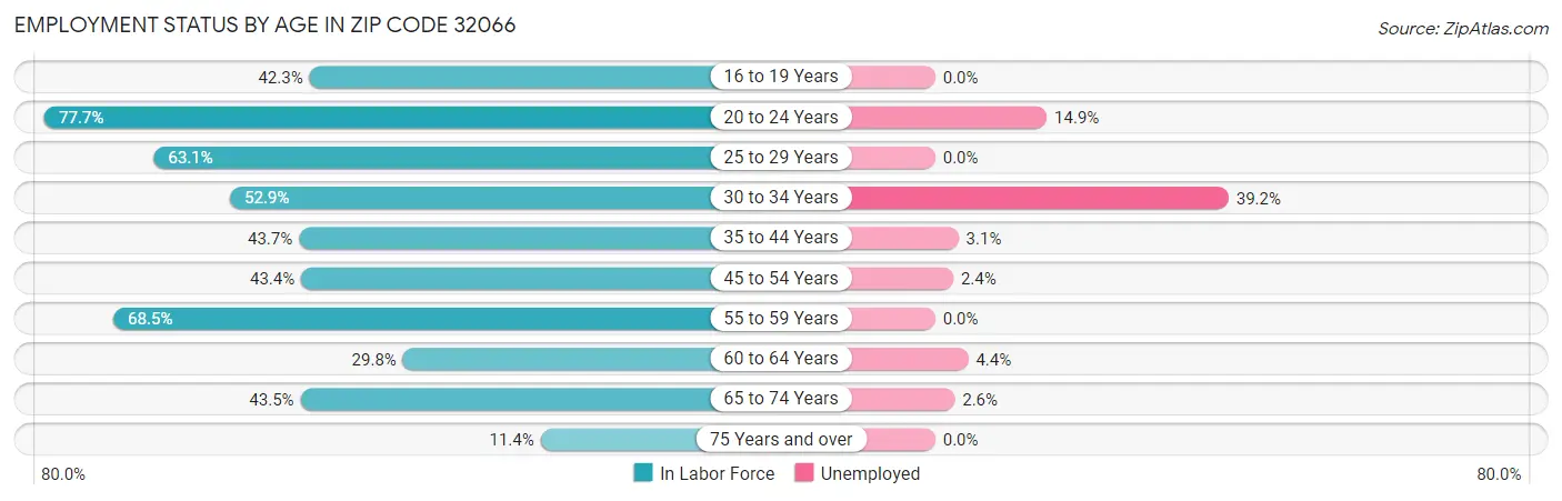 Employment Status by Age in Zip Code 32066