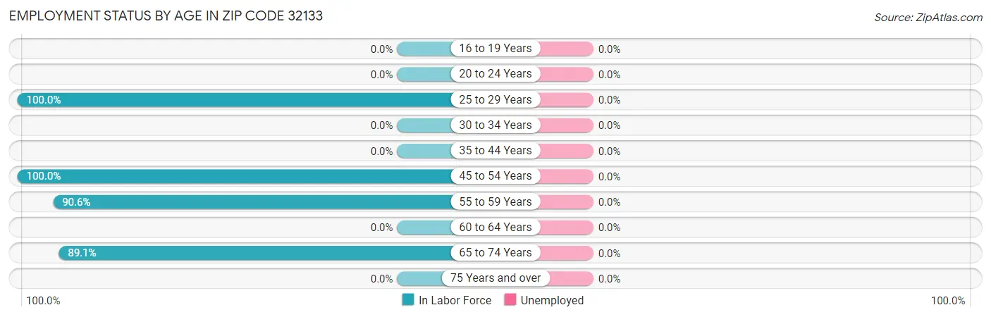 Employment Status by Age in Zip Code 32133