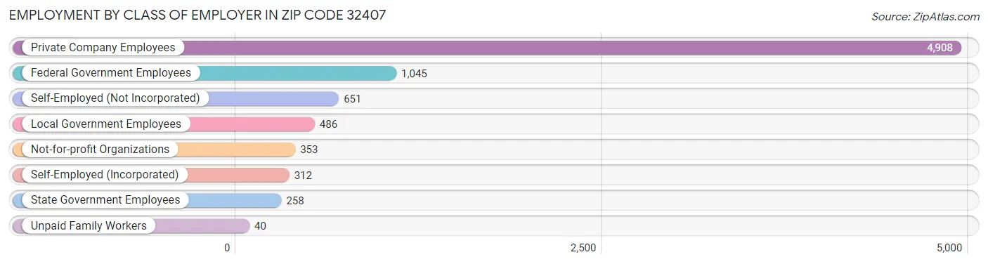 Employment by Class of Employer in Zip Code 32407