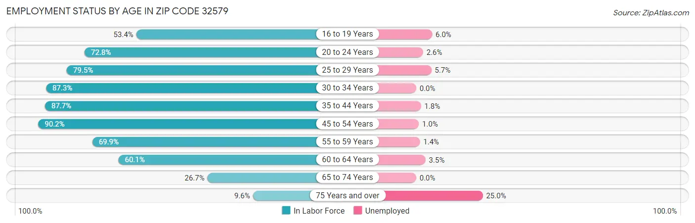 Employment Status by Age in Zip Code 32579