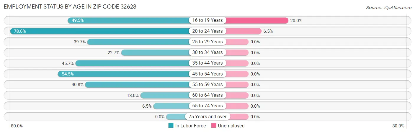 Employment Status by Age in Zip Code 32628