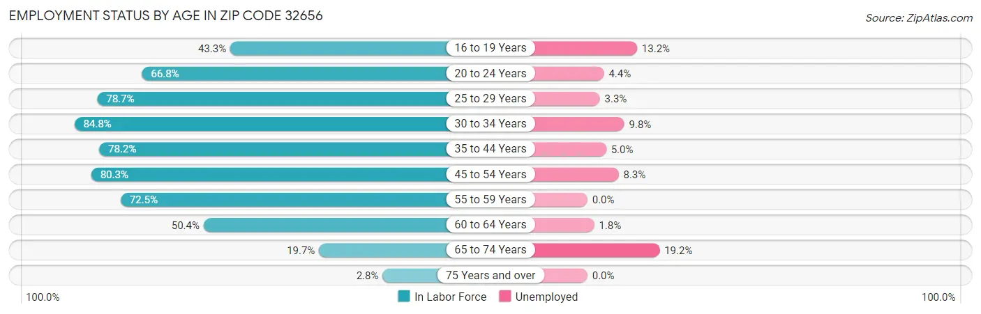 Employment Status by Age in Zip Code 32656