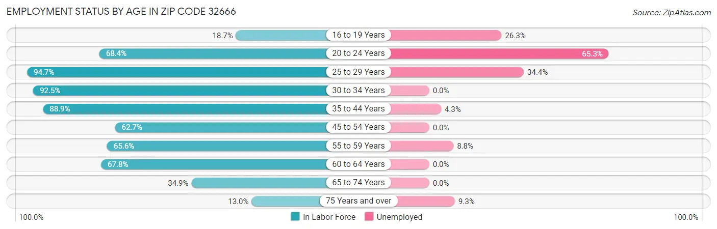 Employment Status by Age in Zip Code 32666