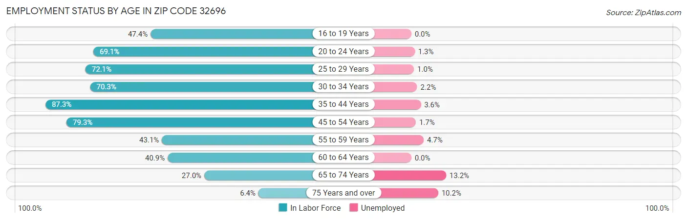 Employment Status by Age in Zip Code 32696