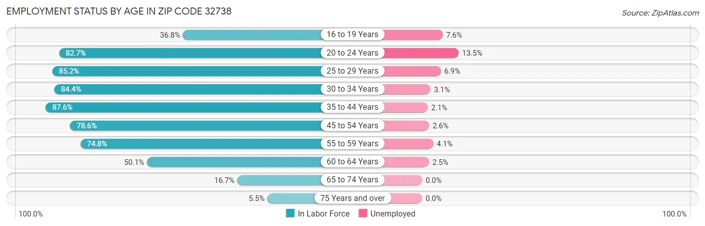 Employment Status by Age in Zip Code 32738