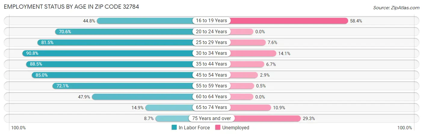 Employment Status by Age in Zip Code 32784