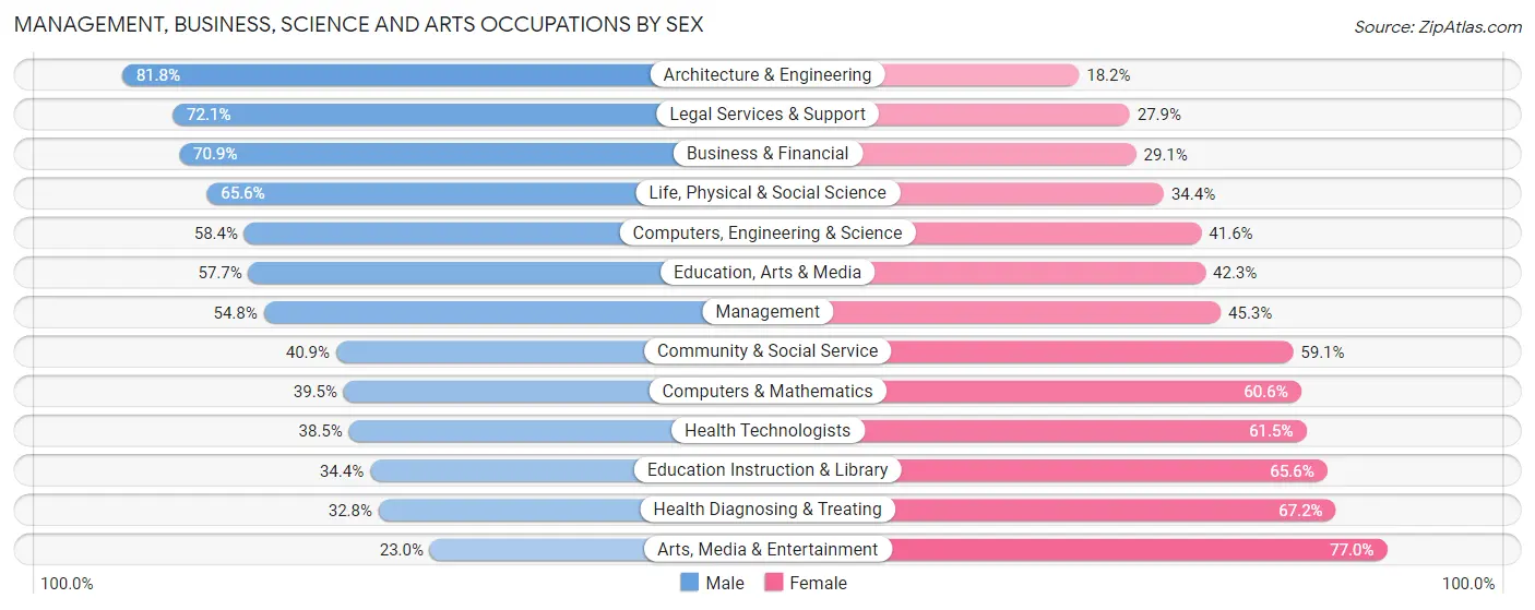 Management, Business, Science and Arts Occupations by Sex in Zip Code 32804