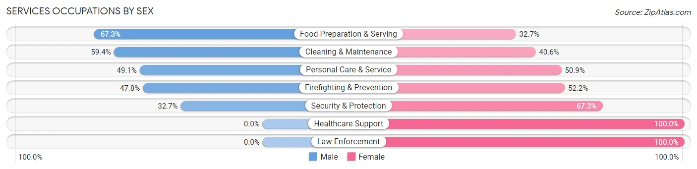 Services Occupations by Sex in Zip Code 32805