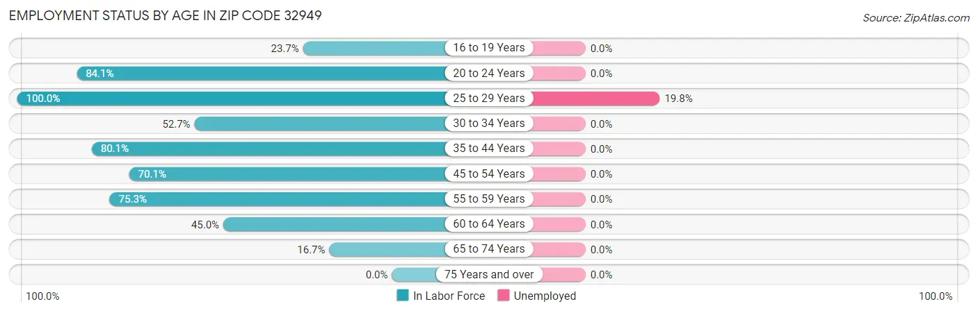 Employment Status by Age in Zip Code 32949