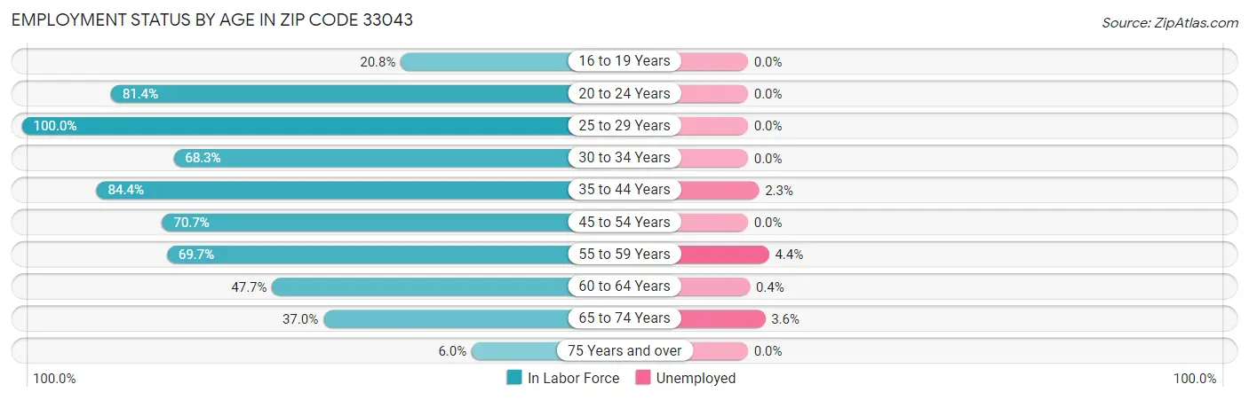 Employment Status by Age in Zip Code 33043