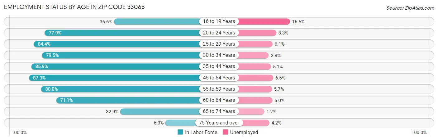 Employment Status by Age in Zip Code 33065
