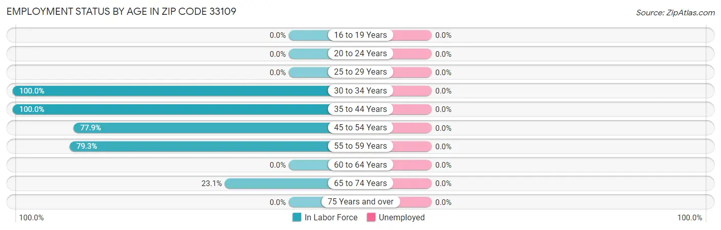 Employment Status by Age in Zip Code 33109
