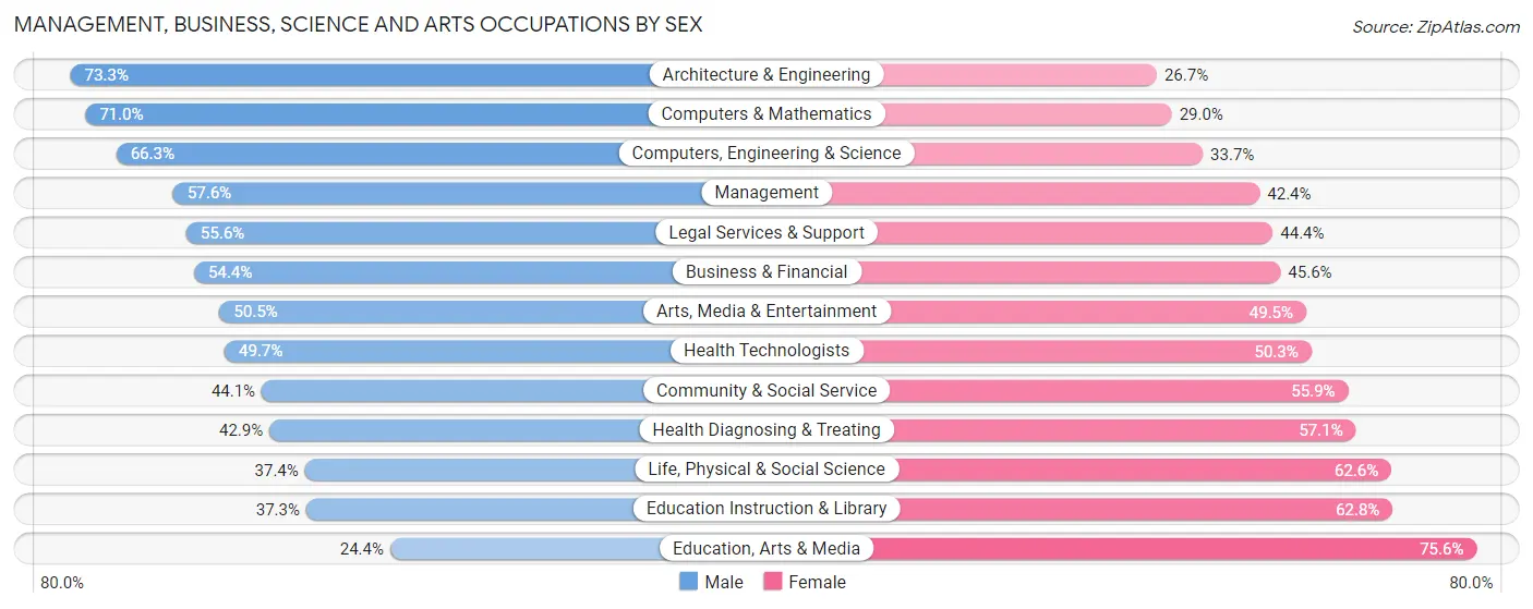 Management, Business, Science and Arts Occupations by Sex in Zip Code 33134