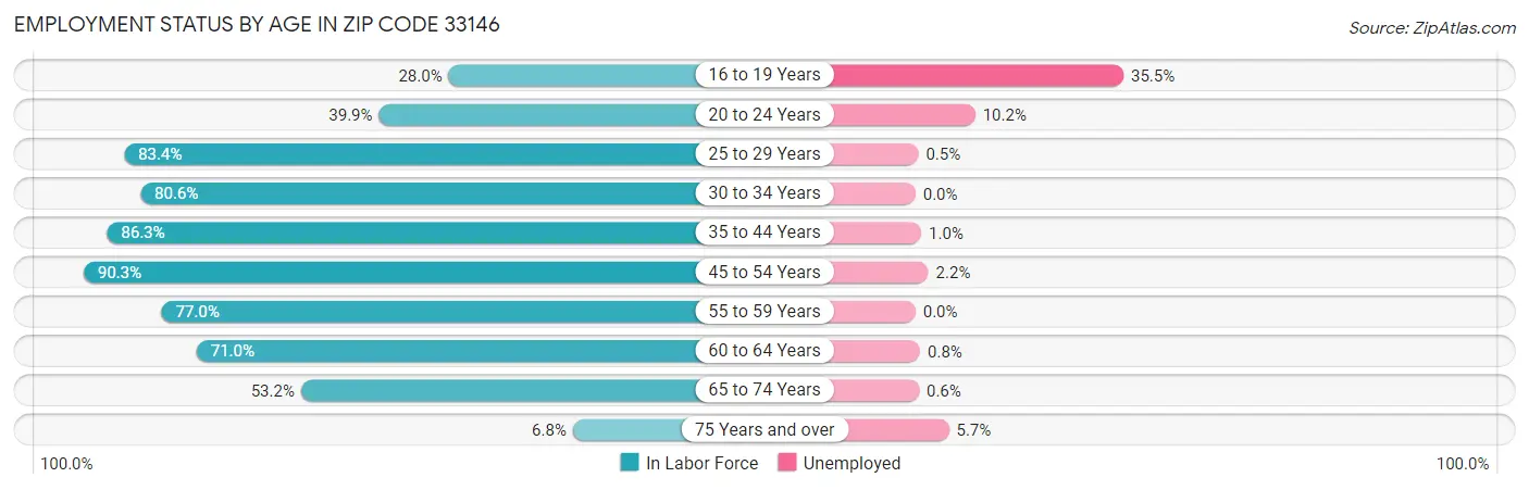 Employment Status by Age in Zip Code 33146