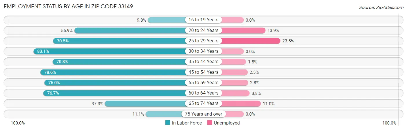 Employment Status by Age in Zip Code 33149