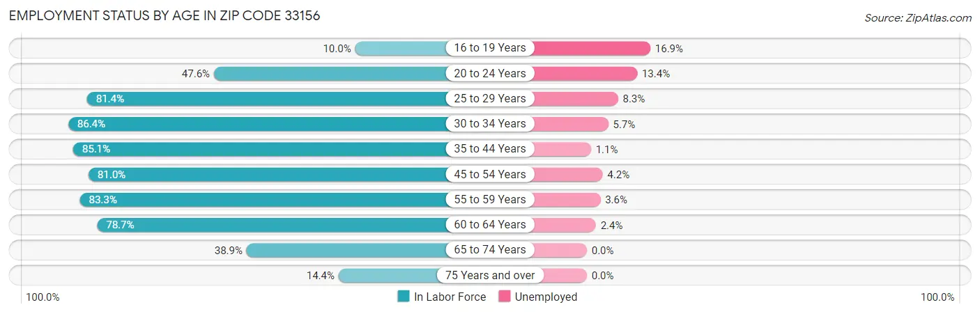 Employment Status by Age in Zip Code 33156