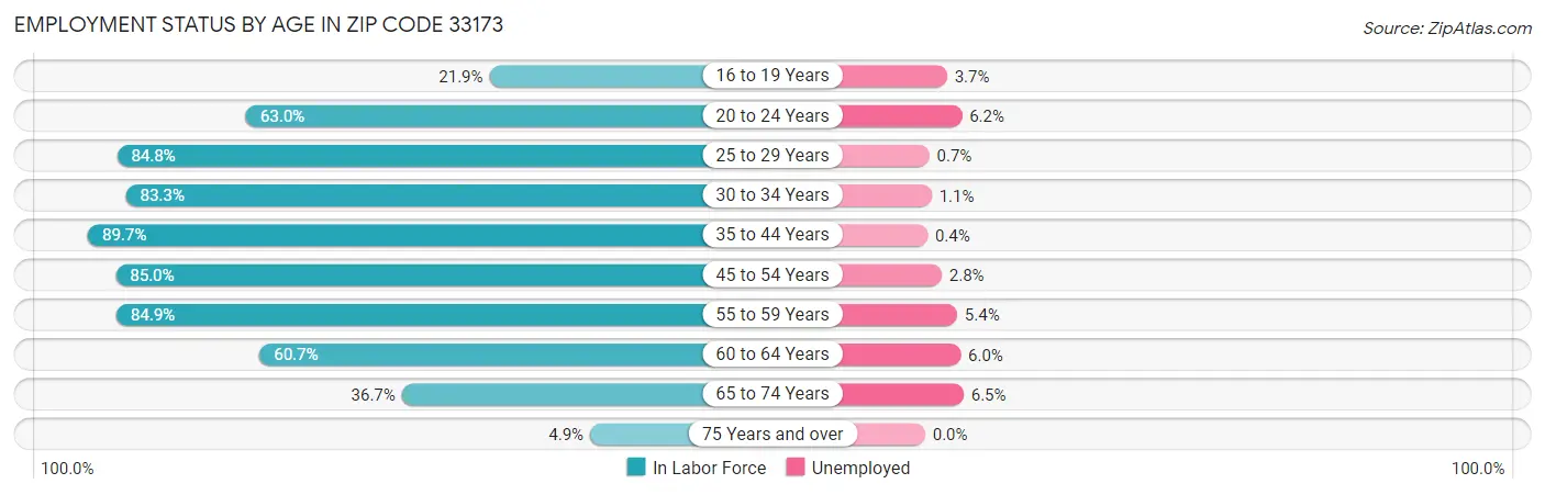Employment Status by Age in Zip Code 33173