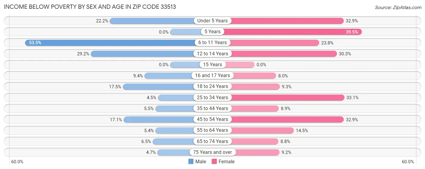 Income Below Poverty by Sex and Age in Zip Code 33513