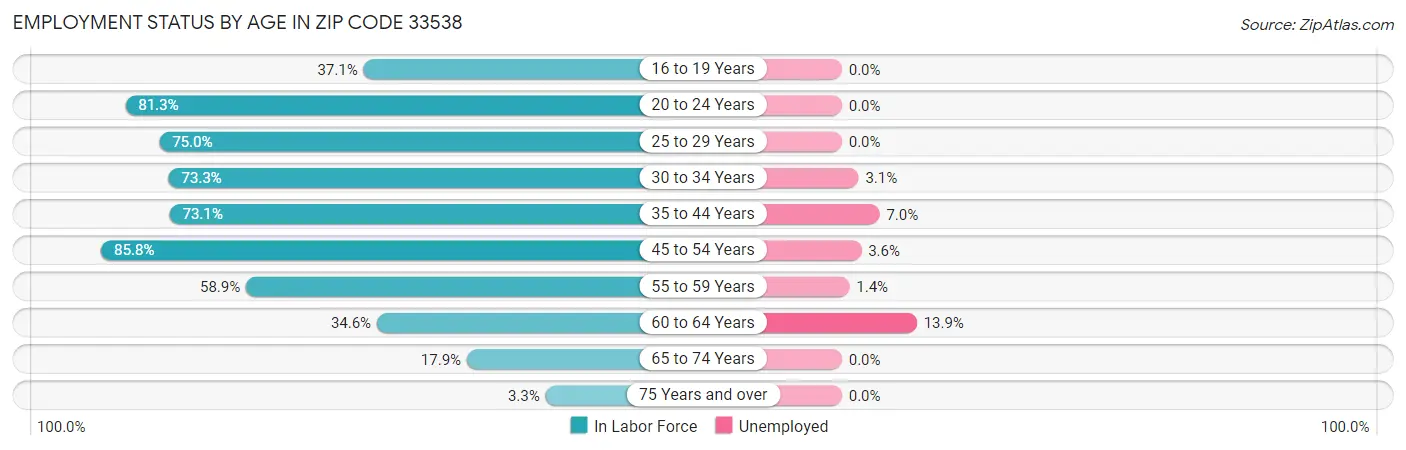 Employment Status by Age in Zip Code 33538
