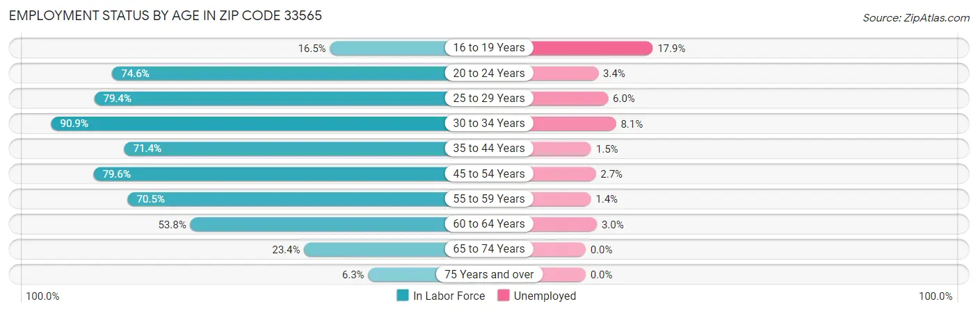 Employment Status by Age in Zip Code 33565