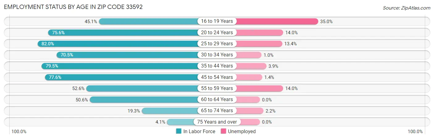 Employment Status by Age in Zip Code 33592