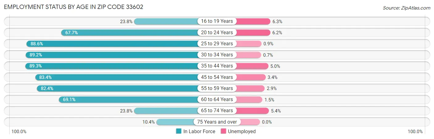 Employment Status by Age in Zip Code 33602