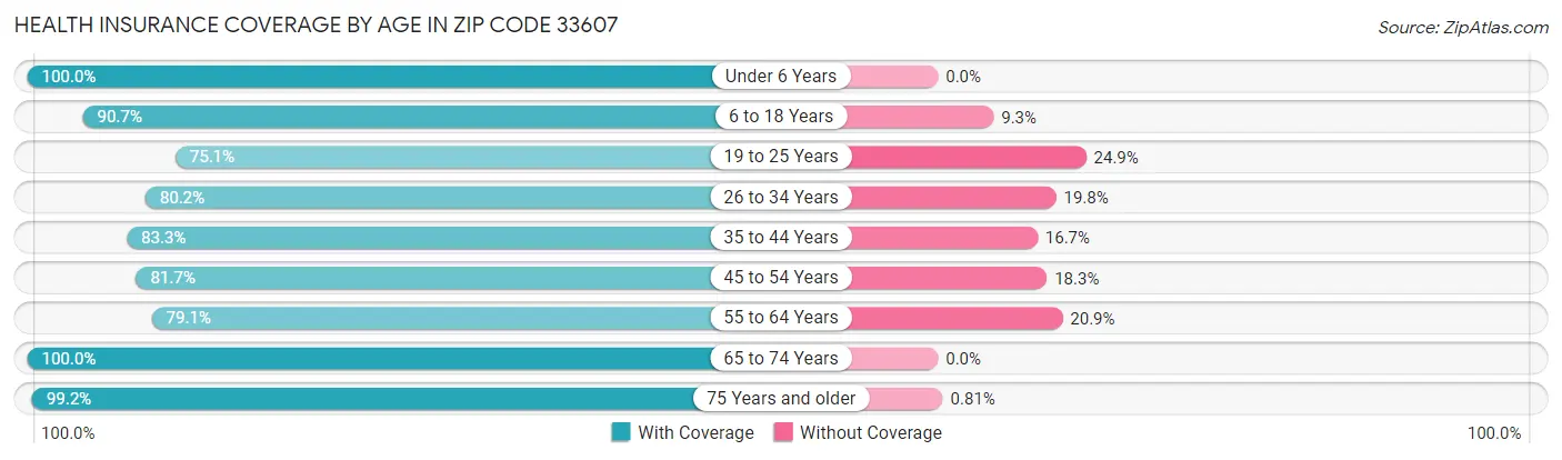 Health Insurance Coverage by Age in Zip Code 33607