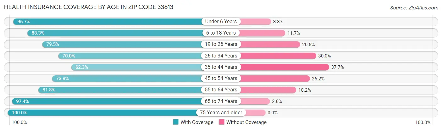 Health Insurance Coverage by Age in Zip Code 33613