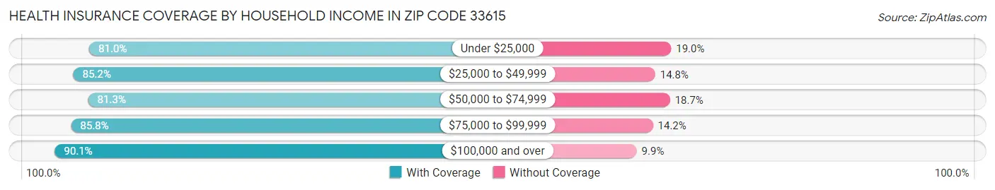 Health Insurance Coverage by Household Income in Zip Code 33615