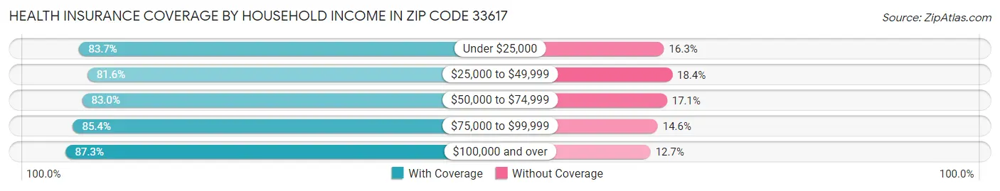 Health Insurance Coverage by Household Income in Zip Code 33617