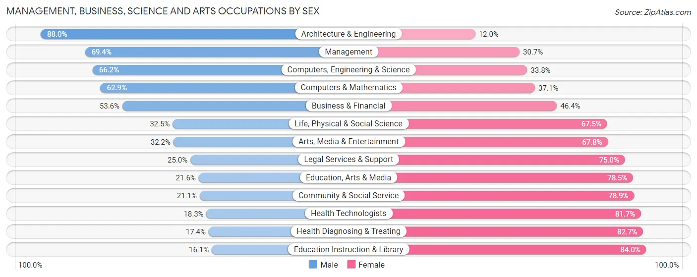 Management, Business, Science and Arts Occupations by Sex in Zip Code 33619