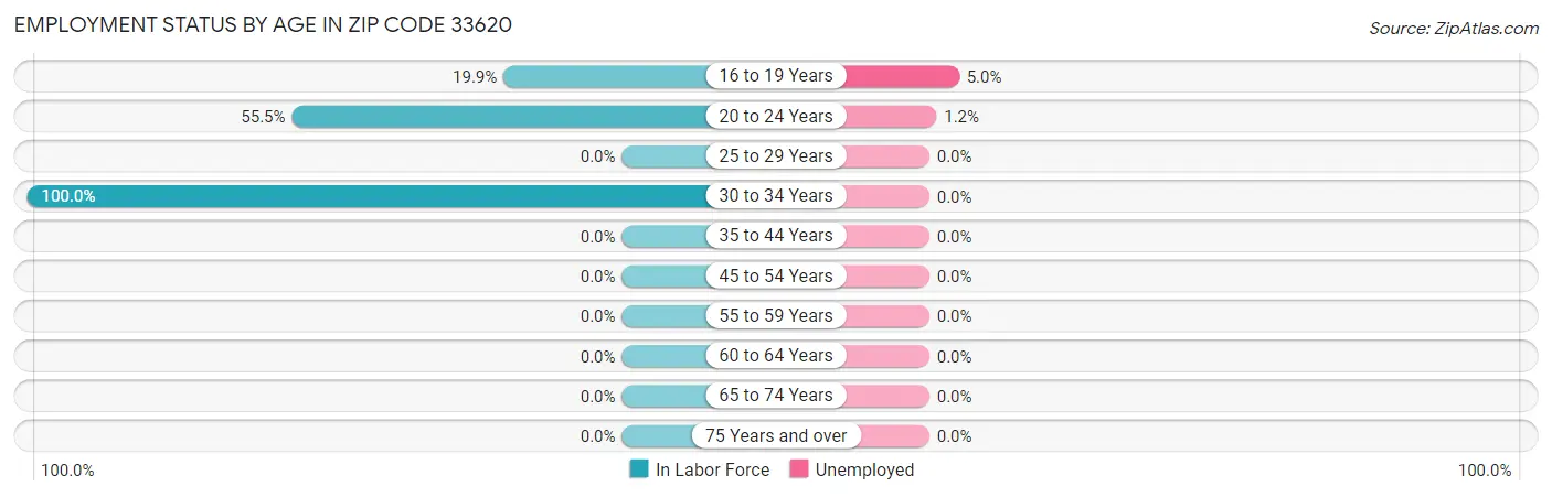 Employment Status by Age in Zip Code 33620