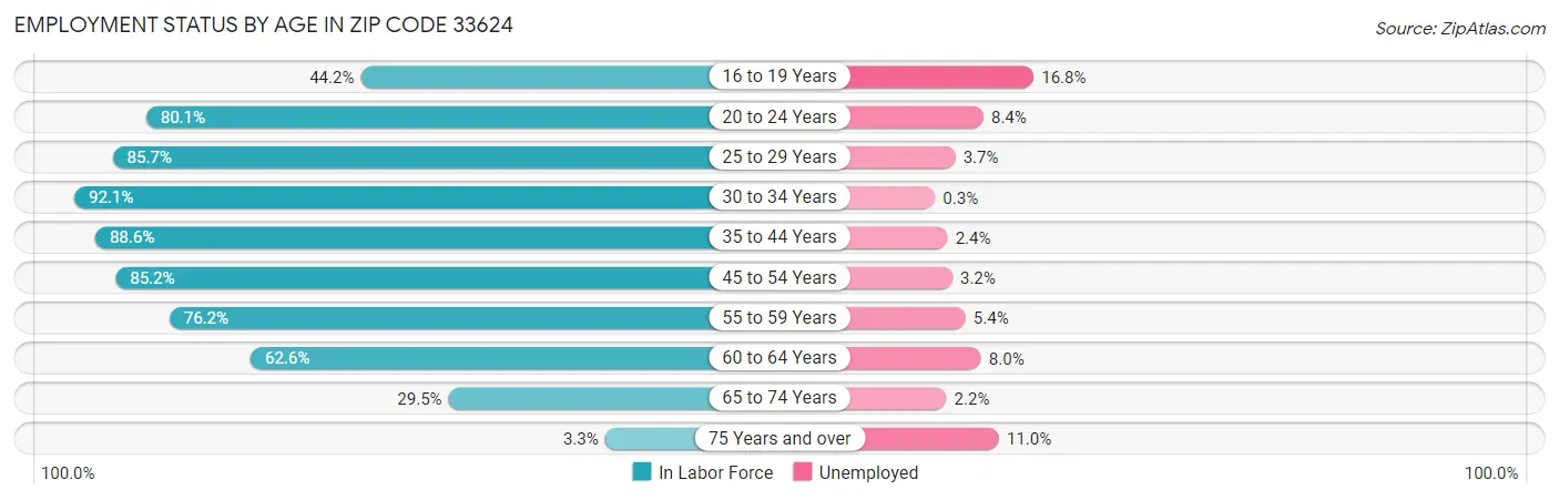 Employment Status by Age in Zip Code 33624