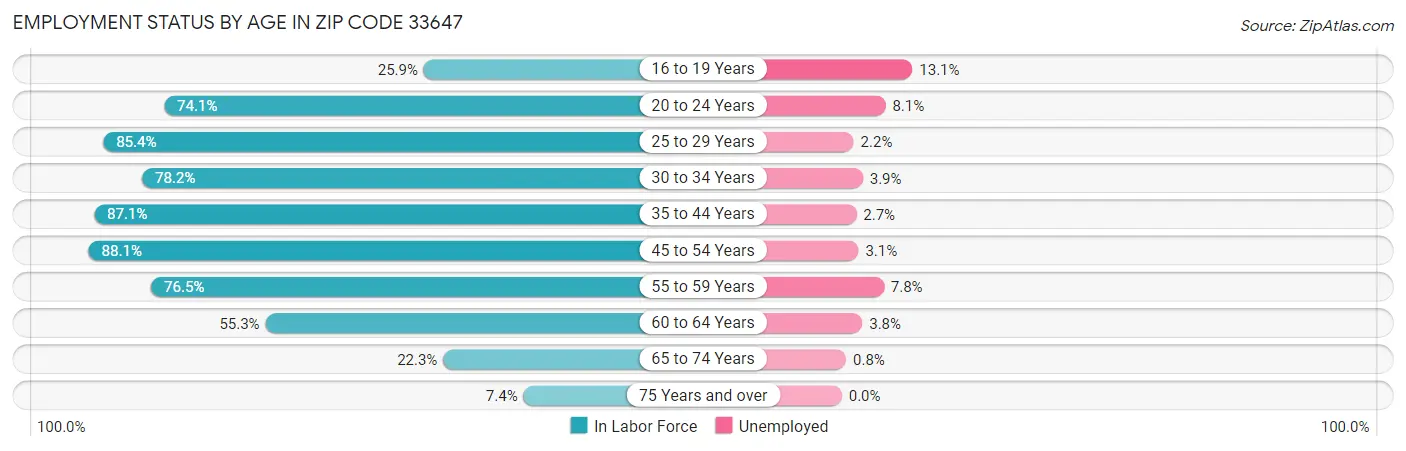 Employment Status by Age in Zip Code 33647