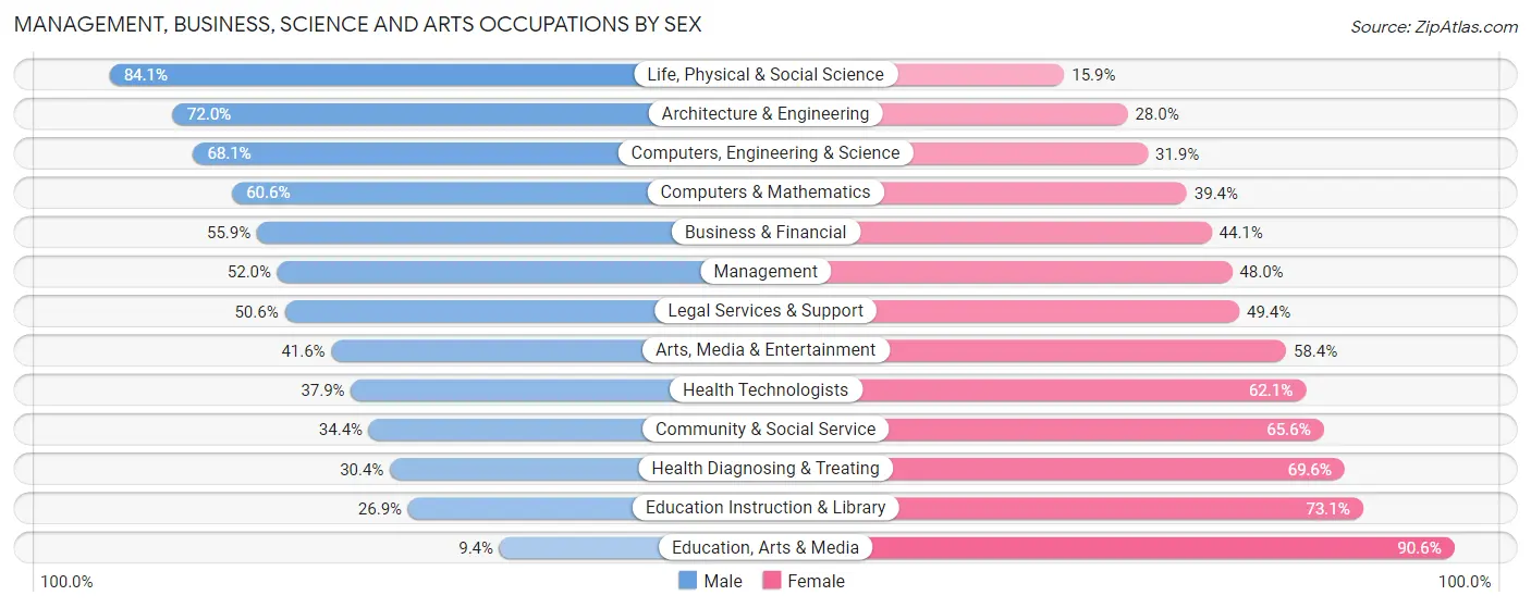 Management, Business, Science and Arts Occupations by Sex in Zip Code 33702