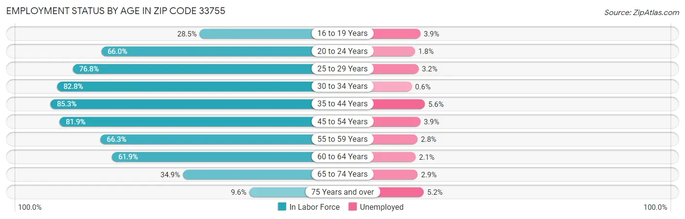 Employment Status by Age in Zip Code 33755